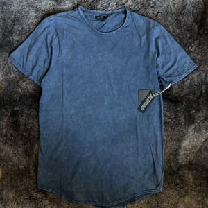 Elwood Curved Hem Tall Tee Acid Wash Crew Neck Cotton Jersey Blue Men M